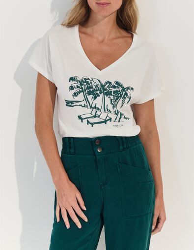 MAGIC- T-shirt blanc coton bio crayonn&eacute; bord de plage  - One Step