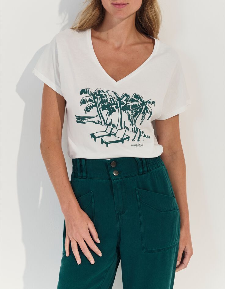 MAGIC- T-shirt blanc coton bio crayonn&eacute; bord de plage -1