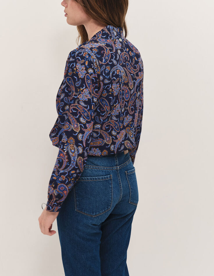 CARA - Blouse marine &agrave; imprim&eacute; n&eacute;o cachemire-2