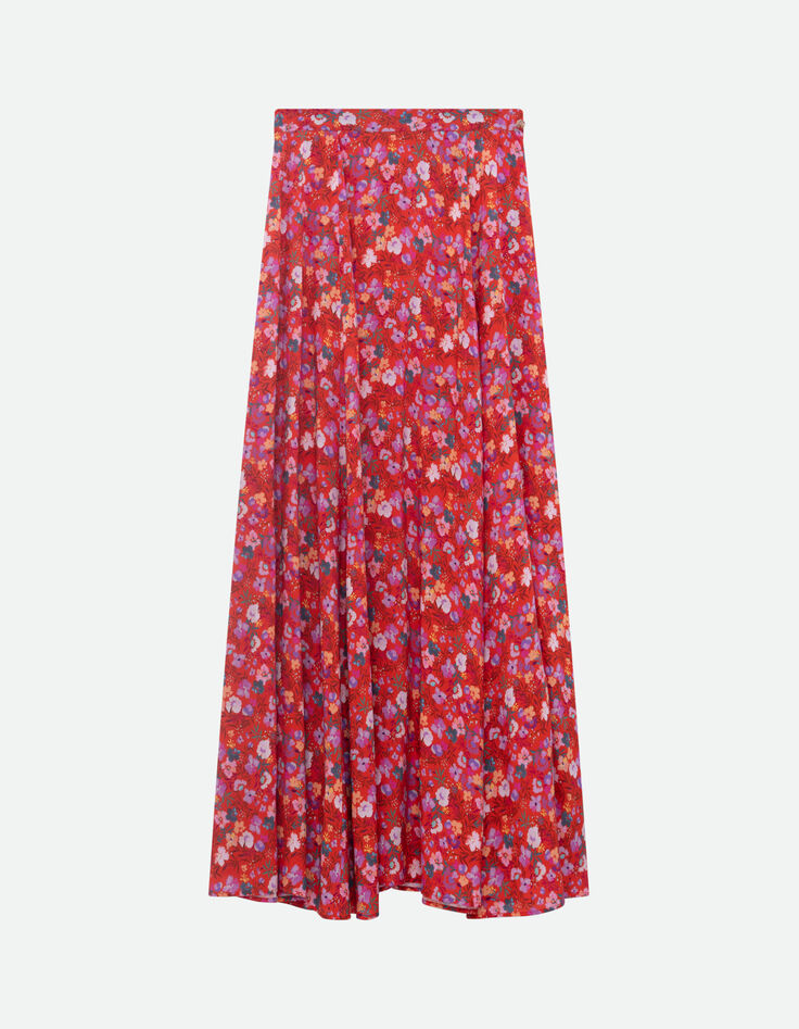 JAFNA - Jupe longue rouge imprim&eacute; floral d'&eacute;t&eacute;-4