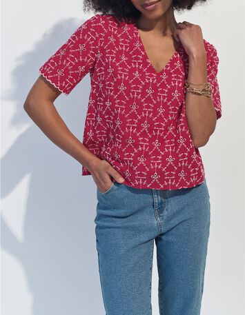 CRUZ - Top rose coton bio n&eacute;o-broderie -1
