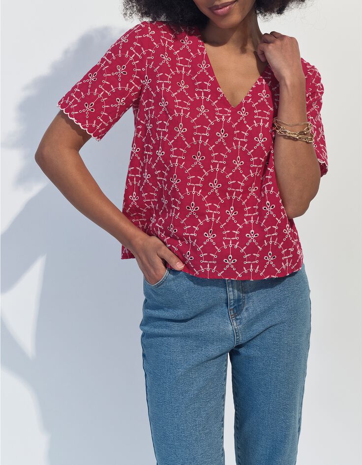 CRUZ - Top rose coton bio n&eacute;o-broderie -1