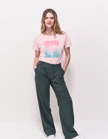 MAURO - T-shirt rose coton bio visuel arty floral-2