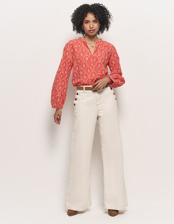 COLOMBE - Blouse orange coton bio broderies all over-2
