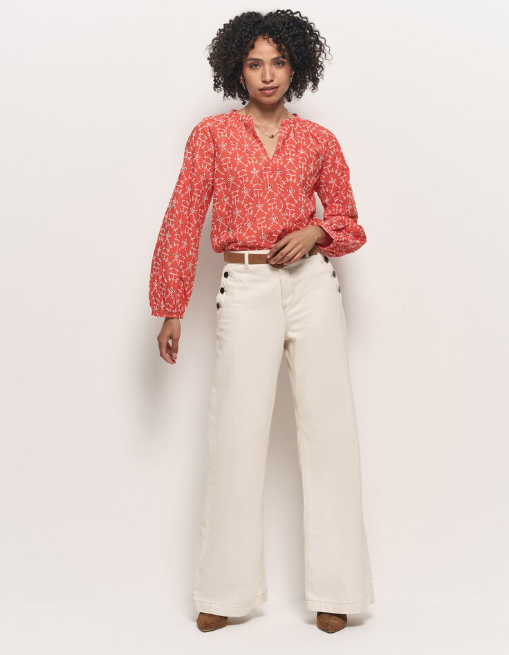 COLOMBE - Blouse orange coton bio broderies all over-2