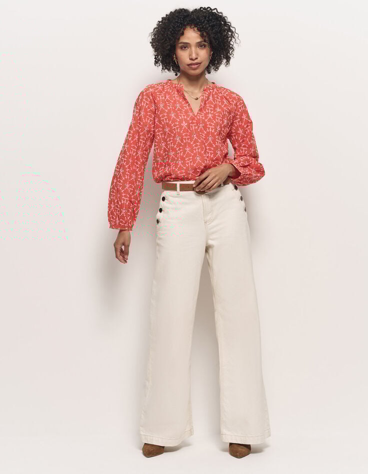 COLOMBE - Blouse orange coton bio broderies all over-2 COLOMBE - Blouse orange coton bio broderies all over-2