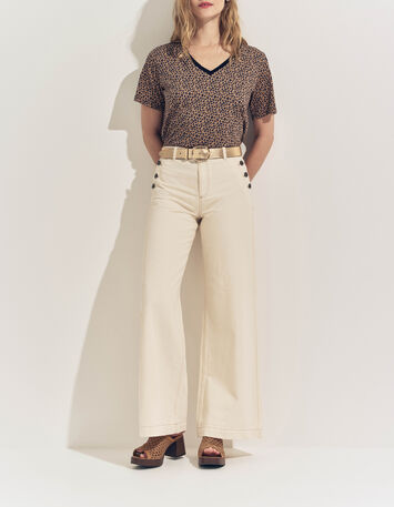 MAYA- T-shirt beige motif micro l&eacute;opard-1