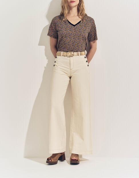 MAYA- T-shirt beige motif micro l&eacute;opard - One Step