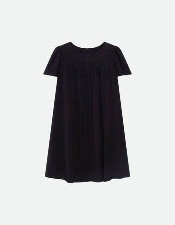 REVIA - Robe noire en cr&ecirc;pe broderies ton sur ton-5