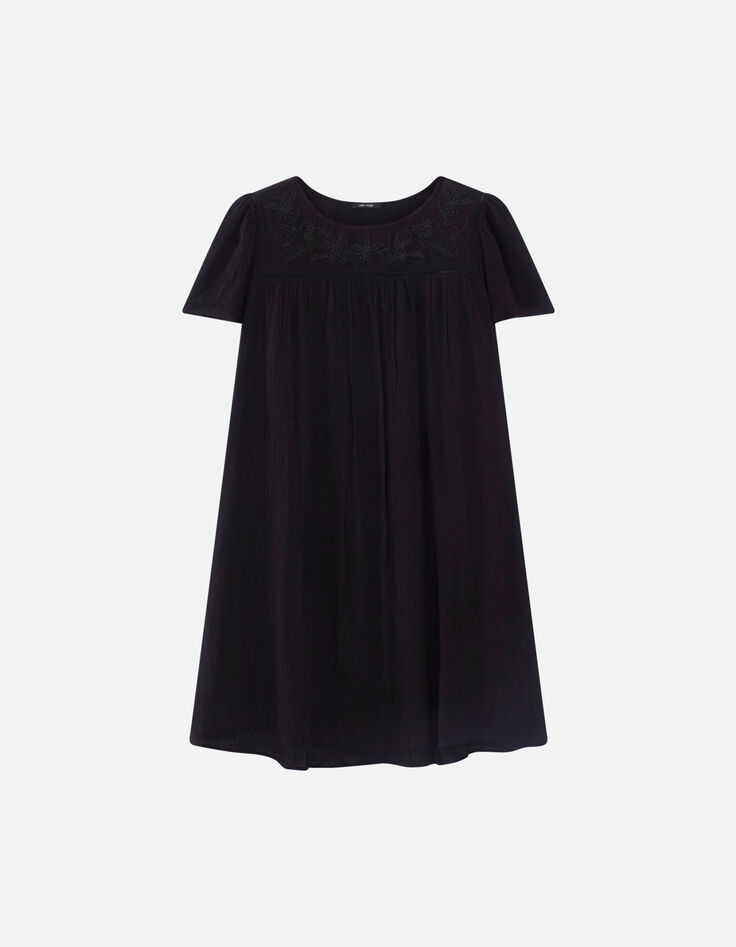 REVIA - Robe noire en cr&ecirc;pe broderies ton sur ton-5