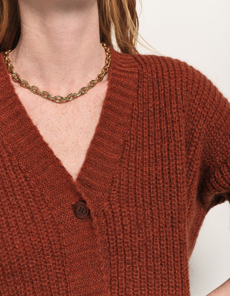TREFLE - Cardigan marron tricot réversible devant/dos-4 TREFLE - Cardigan marron tricot réversible devant/dos-4