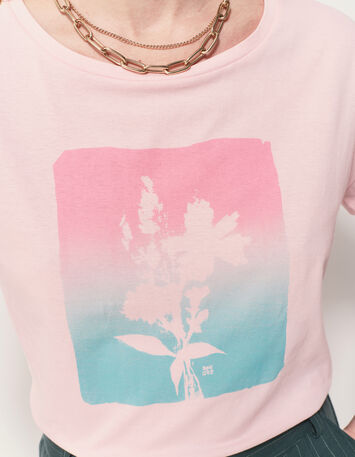 MAURO - T-shirt rose coton bio visuel arty floral-4