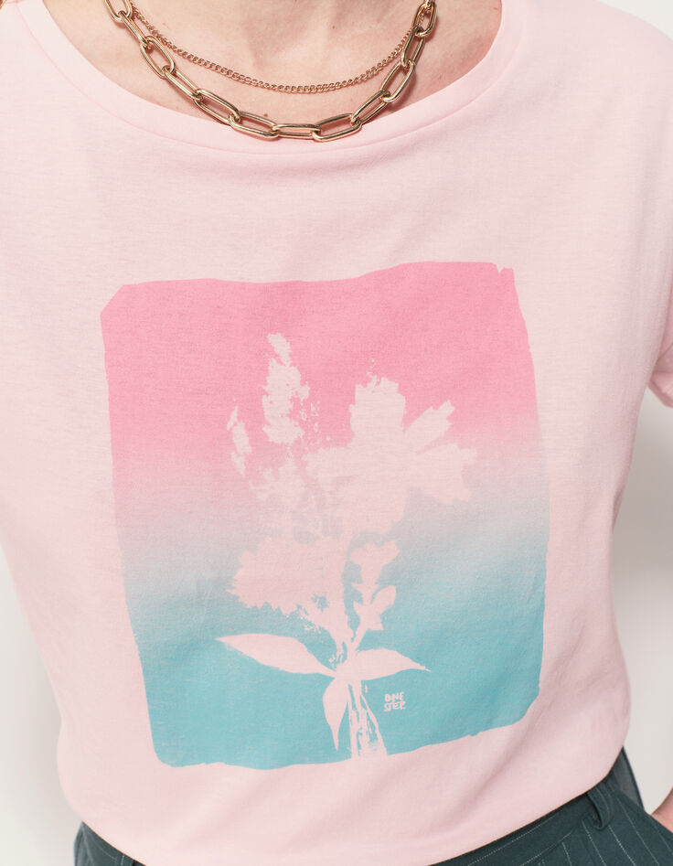 MAURO - T-shirt rose coton bio visuel arty floral-4 MAURO - T-shirt rose coton bio visuel arty floral-4