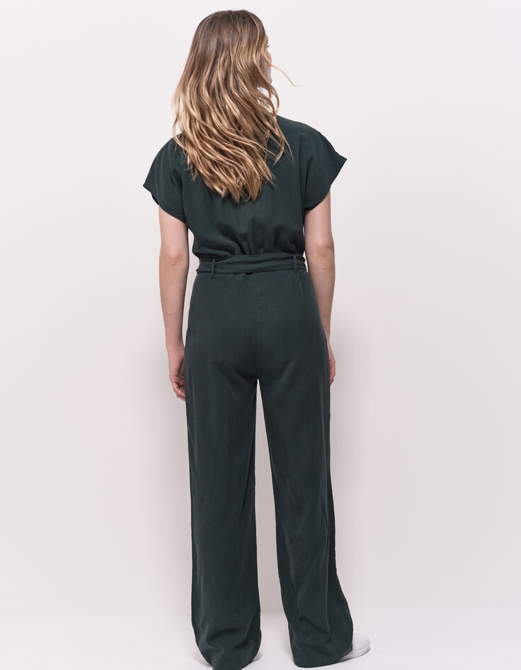 RAFAL - Combinaison verte Lyocell® détails dentelle-3