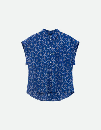 CORNELIA - Chemise bleue coton bio broderies all-over -6