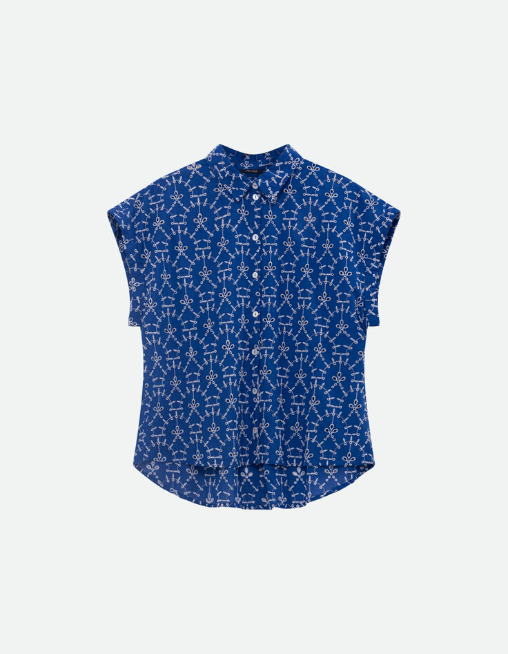 CORNELIA - Chemise bleue coton bio broderies all-over -6