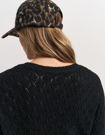 TACEY - Pull noir tricot ajouré réversible devant/dos-9