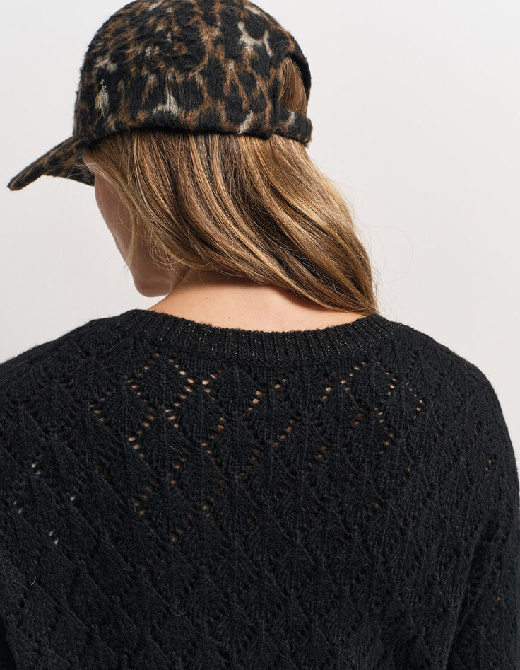 TACEY - Pull noir tricot ajouré réversible devant/dos-9 TACEY - Pull noir tricot ajouré réversible devant/dos-9