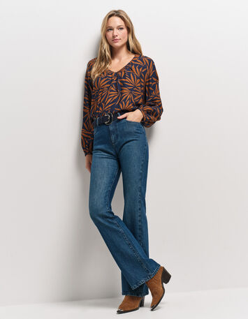 CINDY - Blouse marine imprimé maxi feuilles-7
