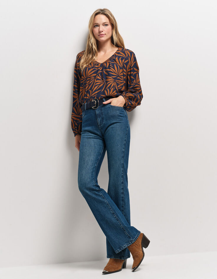 CINDY - Blouse marine imprimé maxi feuilles-7