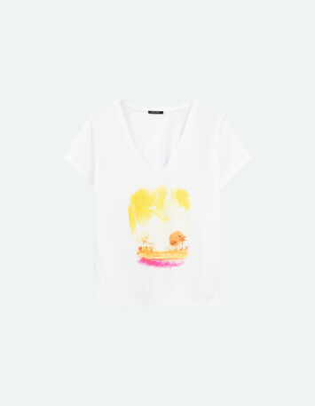 MIRA - T-shirt écru coton bio sérigraphie palmiers-5