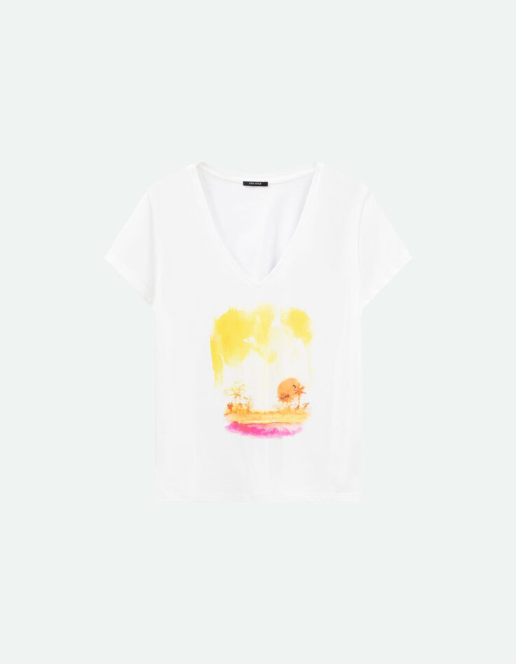 MIRA - T-shirt écru coton bio sérigraphie palmiers-5
