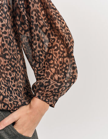 CHYNA - Blouse noire polyester recyclé imprimé léopard-4