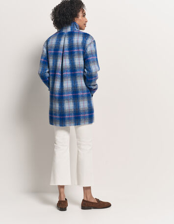 DANICA - Manteau bleu motif carreaux col montant-3