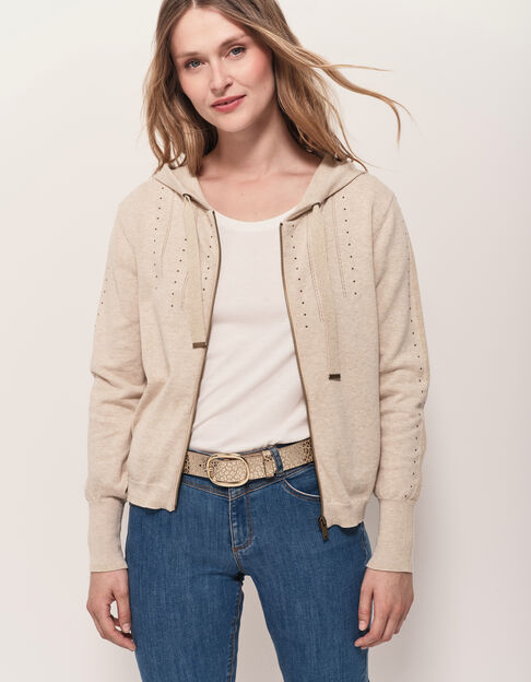 TARA - Cardigan ficelle tricot à capuche et clous - One Step