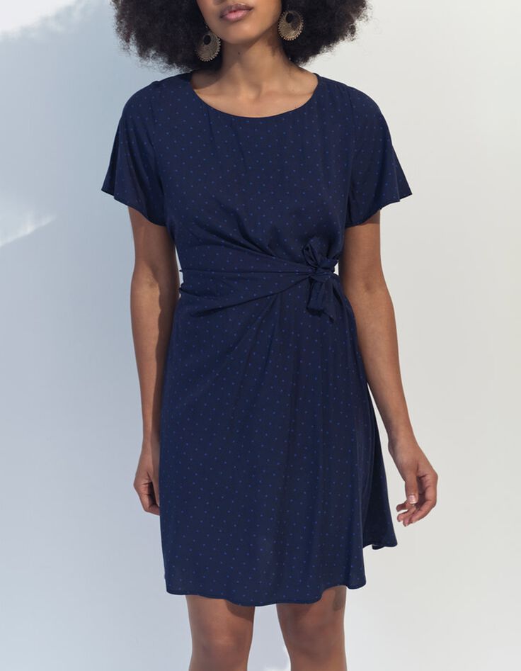 RAMI - Robe bleue Lenzing Ecovero minimaliste carr&eacute;s-2