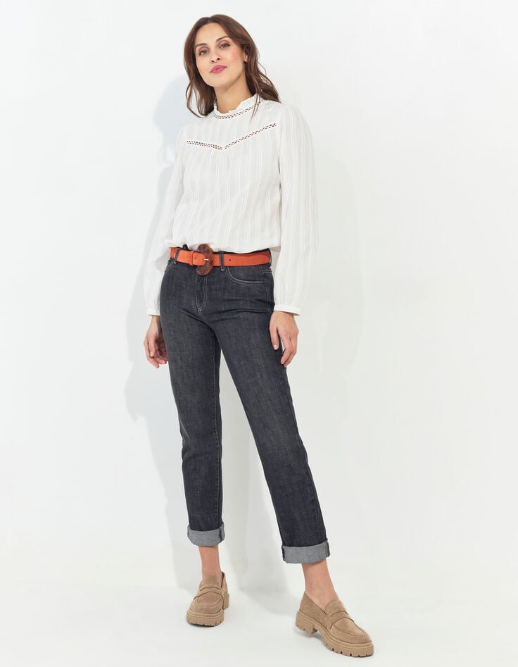 CRONOS - Blouse écrue jacquard motif rayures fantaisie -5