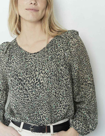 CAMPBELL - Blouse kaki à imprimé cool léo-1