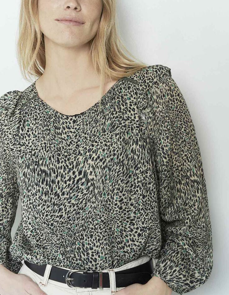 CAMPBELL - Blouse kaki à imprimé cool léo-1