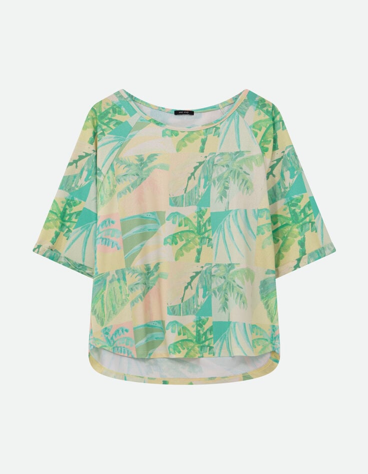 MANU - T-shirt jaune imprimé oasis aquarellé -5
