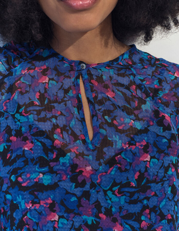 CIARA - Blouse bleue polyester recyclé floral aquatique -3