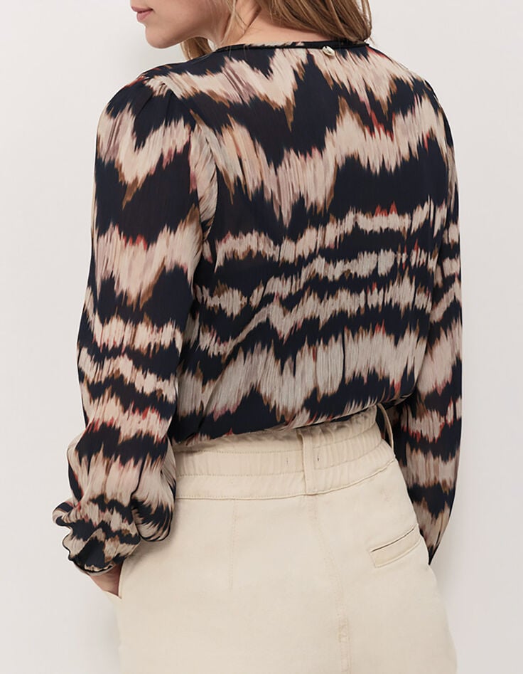 CASILDA - Blouse chocolat à imprimé rayures arty-3 CASILDA - Blouse chocolat à imprimé rayures arty-3