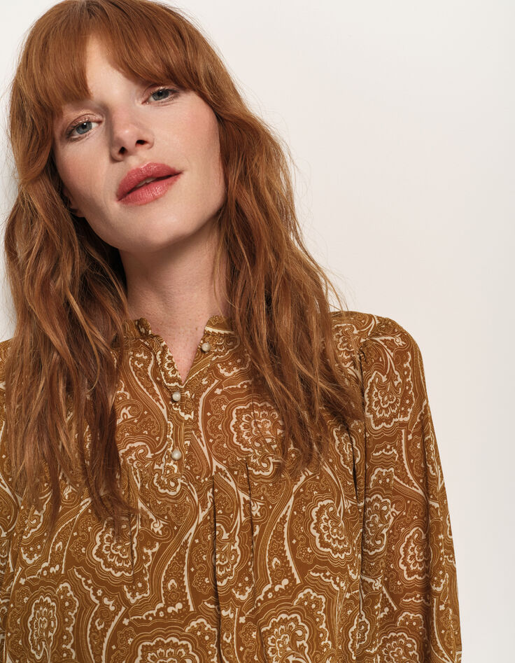 CHIKATO - Blouse jaune polyester recyclé harmonie fleurie-5
