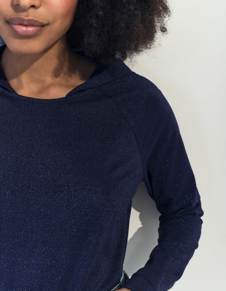 MARA - T-shirt marine à capuche maille irisée -2