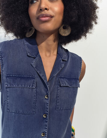 RIKKO - Combinaison évasée bleue en Lyocell® -3