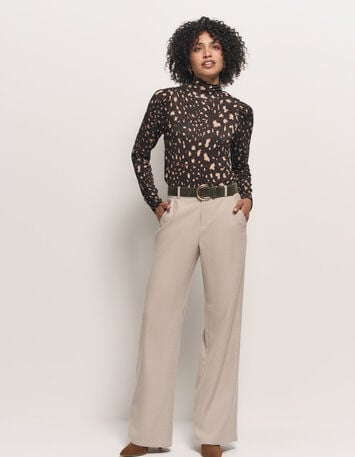 MADLY - T-shirt kaki col roulé imprimé tachiste animalier-7 MADLY - T-shirt kaki col roulé imprimé tachiste animalier-7