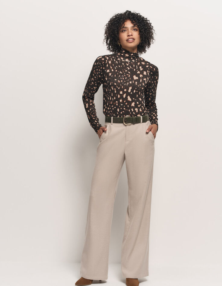 MADLY - T-shirt kaki col roulé imprimé tachiste animalier-7 MADLY - T-shirt kaki col roulé imprimé tachiste animalier-7