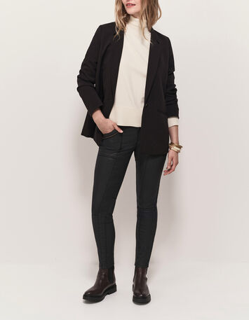 LE JOAN - Jean slim noir 7/8&egrave;me enduit esprit motard-1