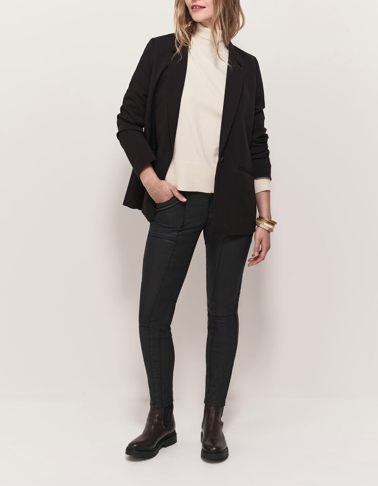 LE JOAN - Jean slim noir 7/8&egrave;me enduit esprit motard-1