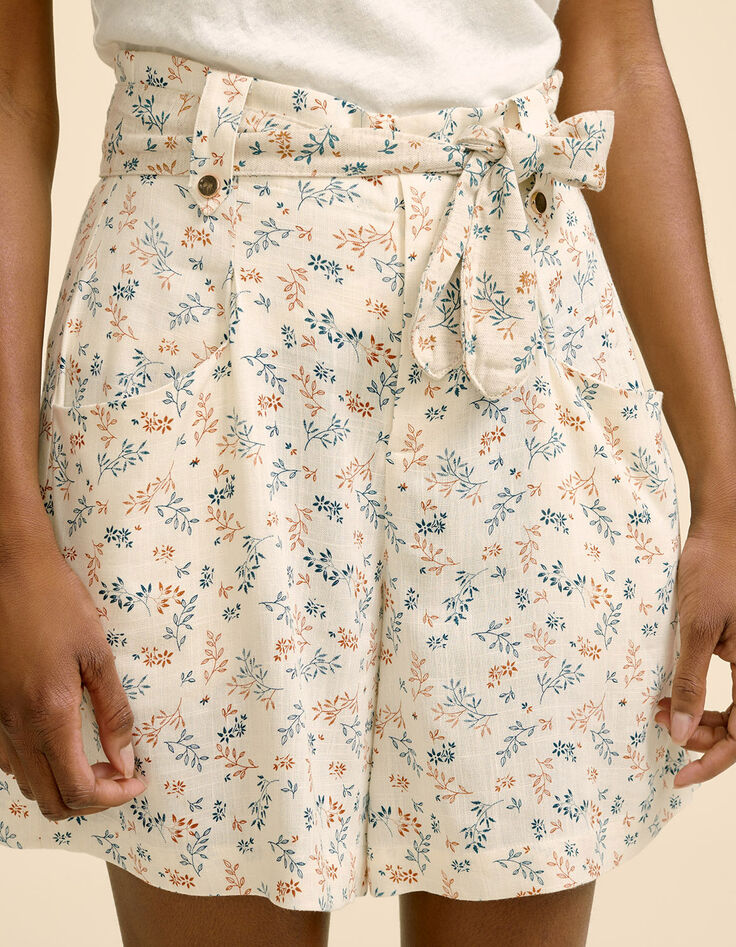JUDE - Short ivoire à imprimé bouquet végétal-1