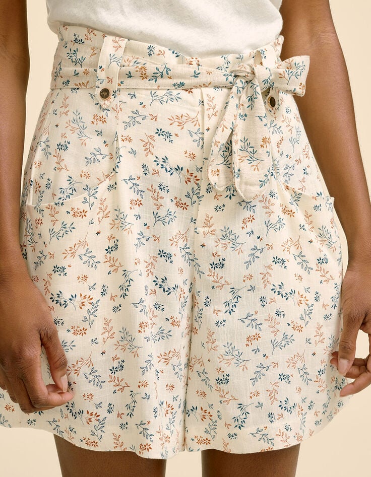 JUDE - Short ivoire à imprimé bouquet végétal-1 JUDE - Short ivoire à imprimé bouquet végétal-1