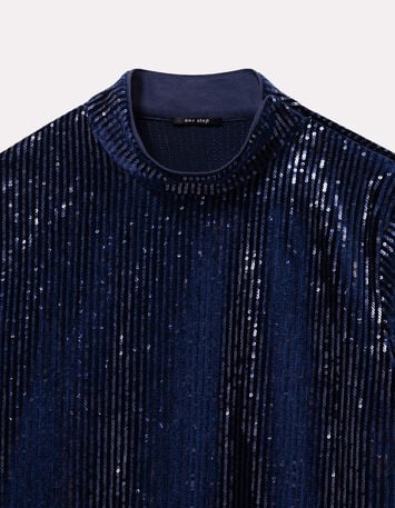 ROZE - Robe marine maille brodée sequins-2