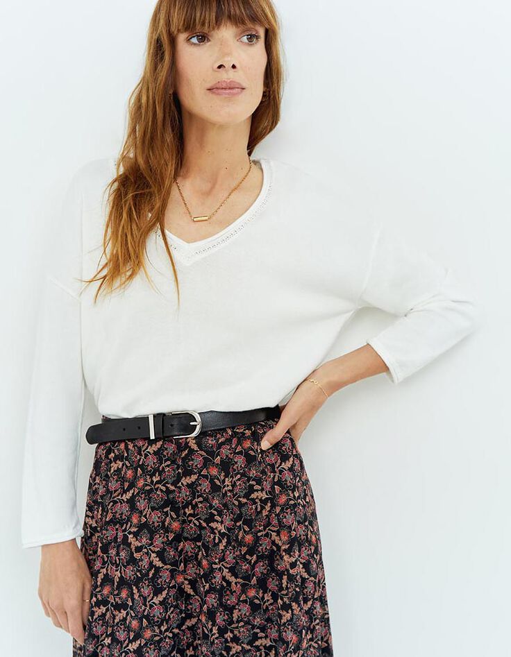 TZAR - Pull écru tricot fin avec danseuse dos-1