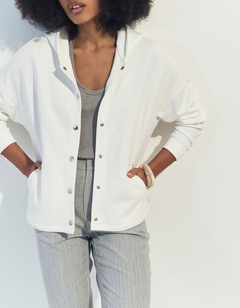 MONTES - Cardigan blanc molleton capuche fantaisie  - One Step