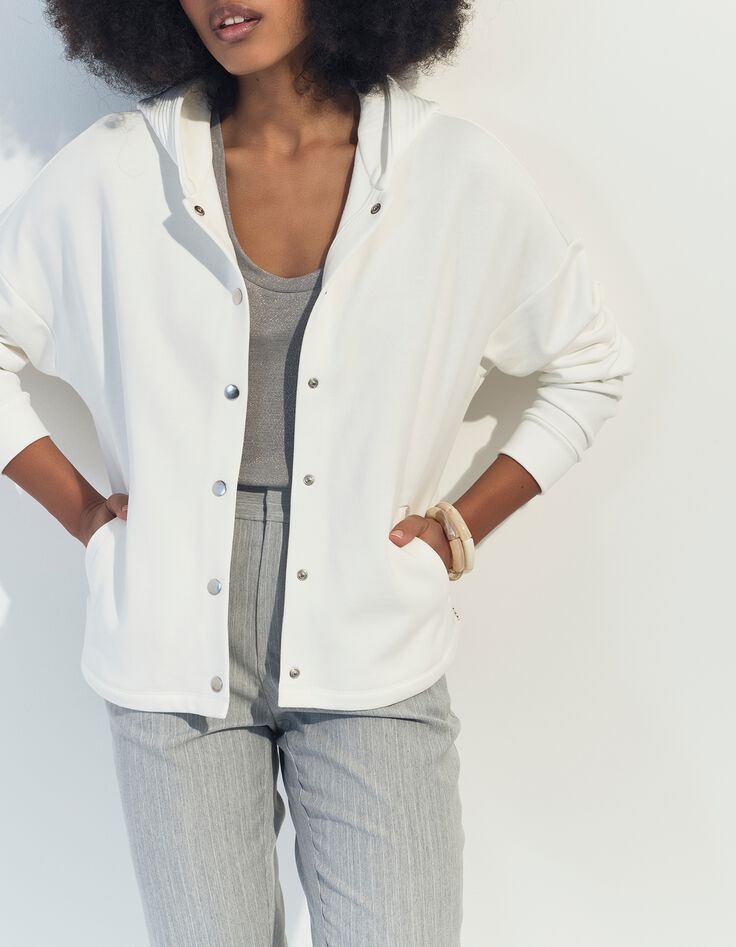 MONTES - Cardigan blanc molleton capuche fantaisie -1