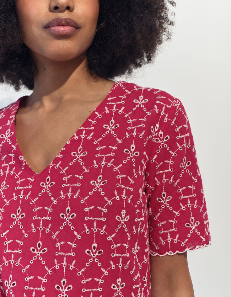 CRUZ - Top rose coton bio néo-broderie -3